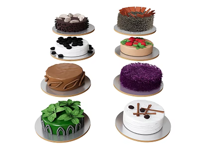 Delicious Assorted Cakes With Chocolate Strawberries Mint Leaves And Cream Toppings 3d model