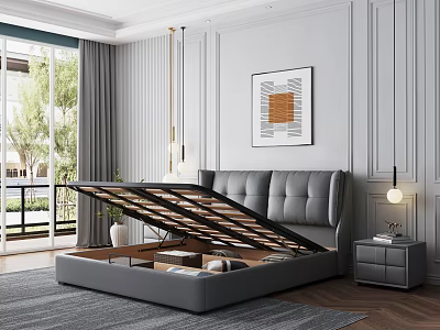 Modern Double Bed With Storage In Bright Bedroom 3d model