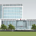 Modern Multi Story Building Exterior Design With Glass Curtain Wall And Entrance Area