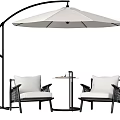 Stylish Outdoor Sofa Set With Wicker Frame White Cushions And Arc Umbrella 3d model