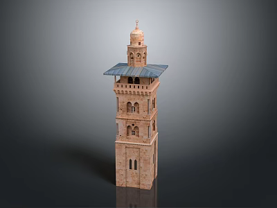Brick Red Tower Featuring Multiple Levels Blue Roof Dome Top And Detailed Windows 3d model