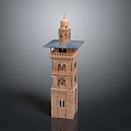 Brick Red Tower Featuring Multiple Levels Blue Roof Dome Top And Detailed Windows