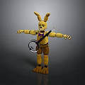 Yellow Rabbit Character with Brown Pants Purple Bow Tie Holding Stringed Instrument Arms Outstretched