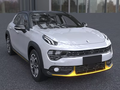 White Crossover Car With Black Roof And Yellow Front Accents Modern Design 3d model
