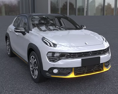 White Crossover Car With Black Roof And Yellow Front Accents Modern Design 3d model
