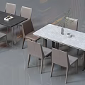 Modern Light Colored Dining Chairs with Dining Tables and Decorative Plants in Interior 3d model