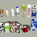 Various Milk Beverages Including Bottled And Carton Packaging With Coffee Cup 3d model