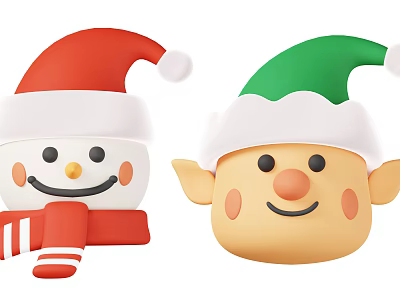 Christmas Ornament Decor Set with Snowman Elf Santa Hat and Red Scarf Design 3d model