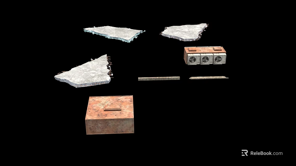 Assorted Construction Materials Including Stone Slabs Brick Blocks And Metal Bars 3d model 