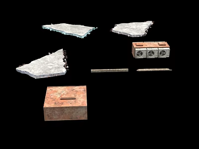 Assorted Construction Materials Including Stone Slabs Brick Blocks And Metal Bars 3d model