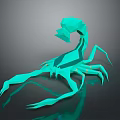 Cyan Origami Style Scorpion 3D Model with Geometric Design and Reflective Surface on Black Background
