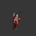 Standing Santa Claus Figure In Red Costume Holding Gift On Black Background