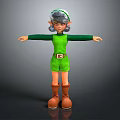 3D Game Movie Character With Gray Hair Green Hat Green Outfit And Brown Boots