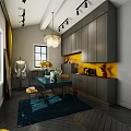 Modern Public Office Space With Open Layout Desks Chairs Area Rug And Pendant Lamp