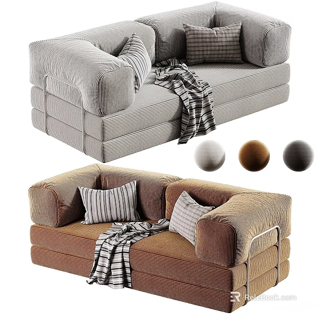 Gray And Brown Two Seater Sofas With Striped Cushions Blanket And Texture Options 3d model
