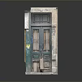 Vintage Weathered Green Wooden Door With Glass Panels And Stone Frame
