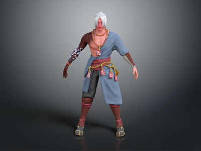 Mythical Fantasy Character With White Hair Red Tattoos Blue Robe And Dragon Themed Accessories 3d model