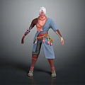 Mythical Fantasy Character With White Hair Red Tattoos Blue Robe And Dragon Themed Accessories