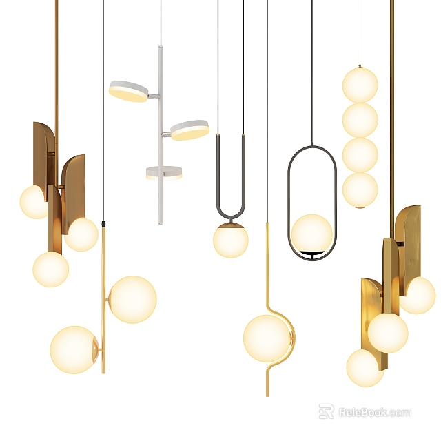 Elegant Modern Pendant Lights With Various Designs Metal Frames And Round Bulbs For Contemporary Home Decor 3d model 