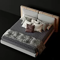 Modern Double Bed With Beige Headboard Gray Mattress And Patterned Quilt 3d model