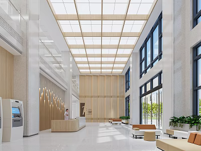 Hospital Outpatient Clinic Bright Lobby With Reception And Natural Light 3d model