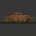 Rusty Old Vintage Car Surrounded by Green Grass on Display Platform 3d model