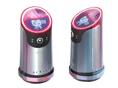 Sleek Bluetooth Speakers With Red Ring Lights Cylindrical Design And LED 3d model
