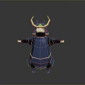 Cute Samurai Game Film Character With Blue Armor And Golden Horned Helmet