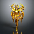 Ornate Golden Armored Female Figure With Winged Crown And Shining Details
