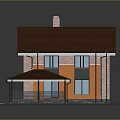 Two Story Brick House With Brown Roof Chimney And Front Porch Design