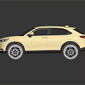 Beige Modern SUV Car With Front Grille Black Wheels And Reflection On Dark Background