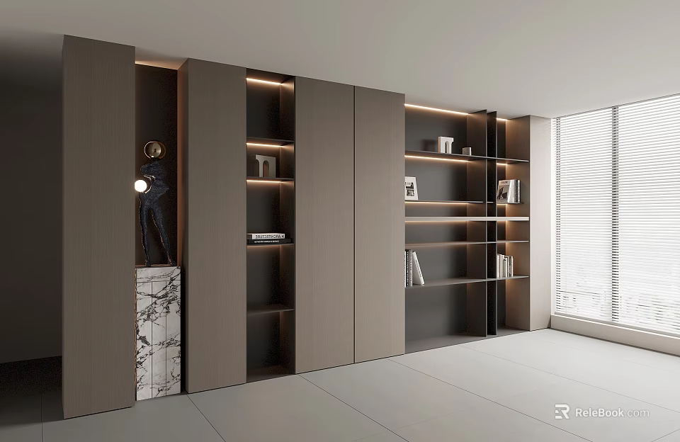 Modern Decorative Cabinet Interior With Sleek Design LED Lighting Marble Base And Open Shelves 3d model 
