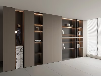 Modern Decorative Cabinet Interior With Sleek Design LED Lighting Marble Base And Open Shelves 3d model
