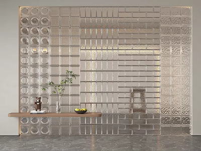 Modern Glass Block Partition Interior Design With Decorative Table Plant And Ornaments 3d model