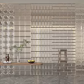 Modern Glass Block Partition Interior Design With Decorative Table Plant And Ornaments