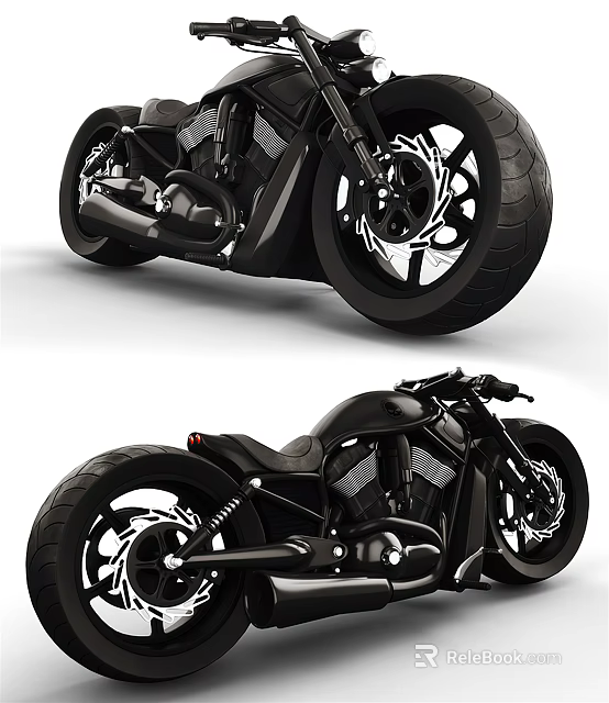 Modern Black Cruiser Motorcycle With Large Wheels Stylish Design Engine Details And Leather Seat 3d model 