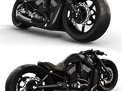 Modern Black Cruiser Motorcycle With Large Wheels Stylish Design Engine Details And Leather Seat 3d model
