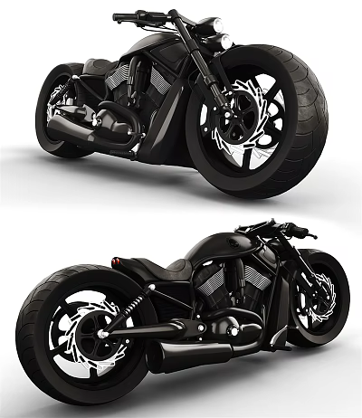 Modern Black Cruiser Motorcycle With Large Wheels Stylish Design Engine Details And Leather Seat 3d model