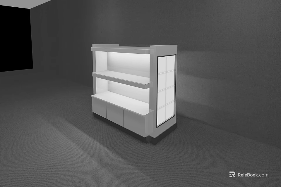 White Modern Display Shelf With Glass Door And Multiple Shelves For Indoor Use 3d model 