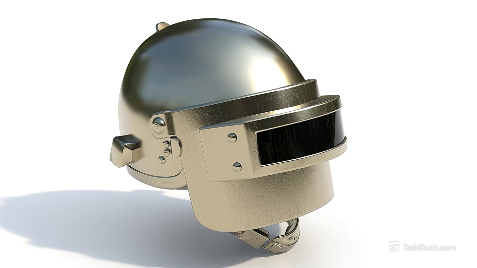 Golden Metallic Helmet Featuring Smooth Surface Black Visor And Side Buckles 3d model