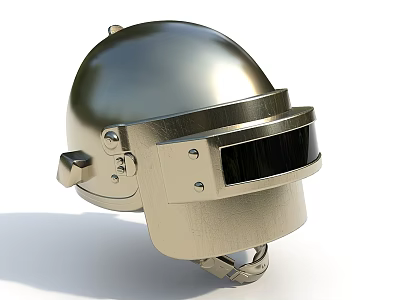 Golden Metallic Helmet Featuring Smooth Surface Black Visor And Side Buckles 3d model