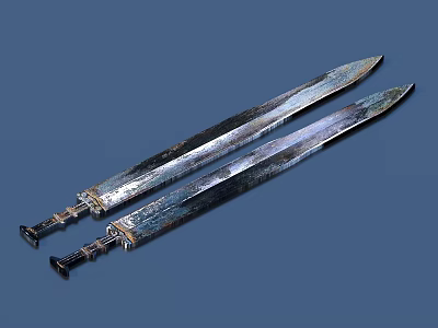Two Decorative Vintage Swords With Shiny Metal Blades And Ornate Handles For Home Decor 3d model