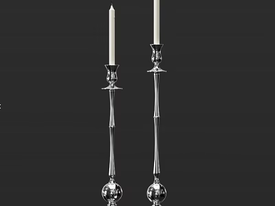 Elegant Silver Candle Holders With Tall Metallic Stems And Spherical Bases Design 3d model