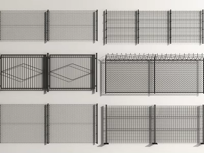 Various Types of Metal Fences with Grid Patterns Decorative Gates and Spiked Tops 3d model