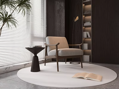 Modern Accent Chair With Round Rug Open Book Floor Lamp Side Table And Plant 3d model