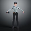 Standing Female Character Wearing Uniform and Hat Holding Flashlight in Left Hand Gray Background