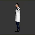 Man In White Lab Coat With Blue Shirt And Tie Arms Outstretched On Gray Background