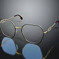 Luxury Gold Hexagonal Jewelry Glasses With Red Temples And Reflective Frames