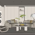 Modern Minimalist Living Room Interior With Beige Sofa Pillows Round Coffee Table And Green Plant
