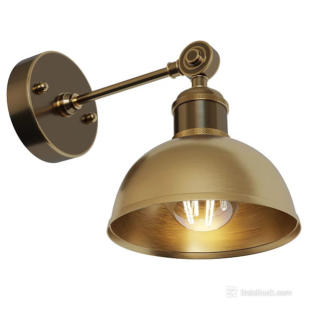 Brass Wall Light With Adjustable Arm Round Base And Bowl Shaped Illuminated Shade 3d model 